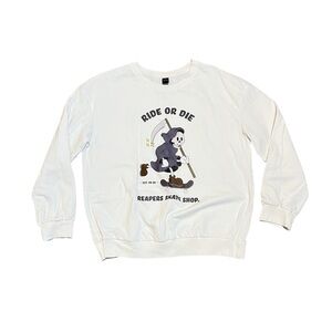 White Grim reaper skate shop crewneck